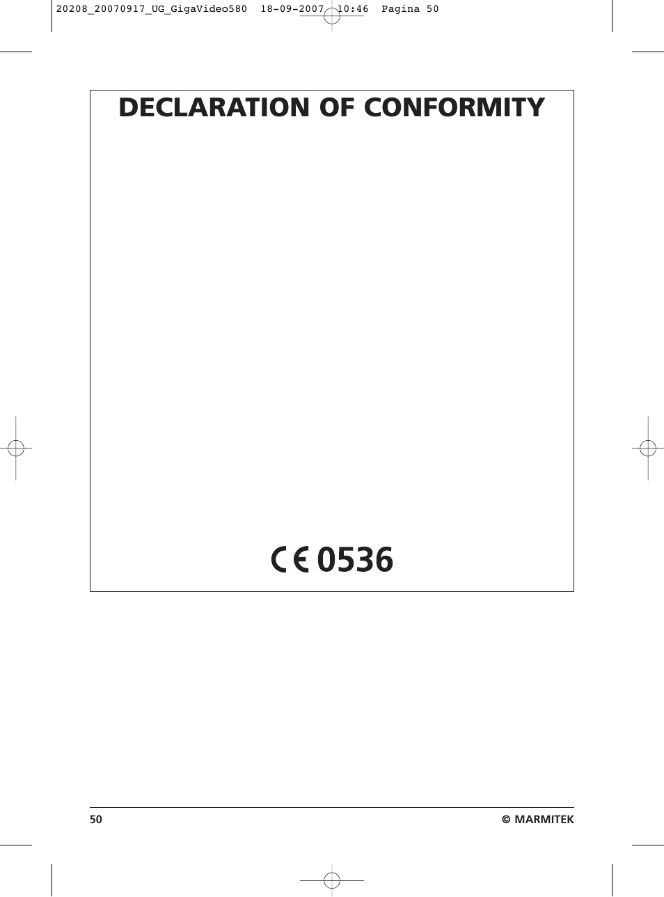 Declaration of conformity | Marmitek 580 User Manual | Page 50 / 52