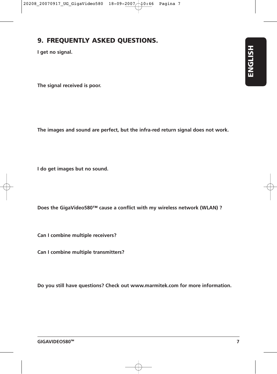 English, Frequently asked questions | Marmitek 580 User Manual | Page 7 / 52