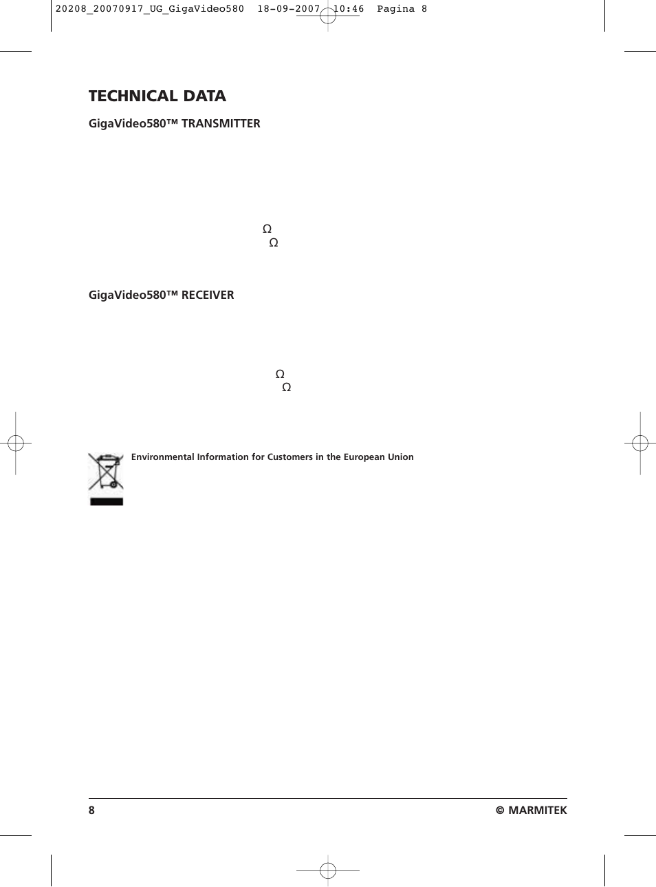 Technical data | Marmitek 580 User Manual | Page 8 / 52
