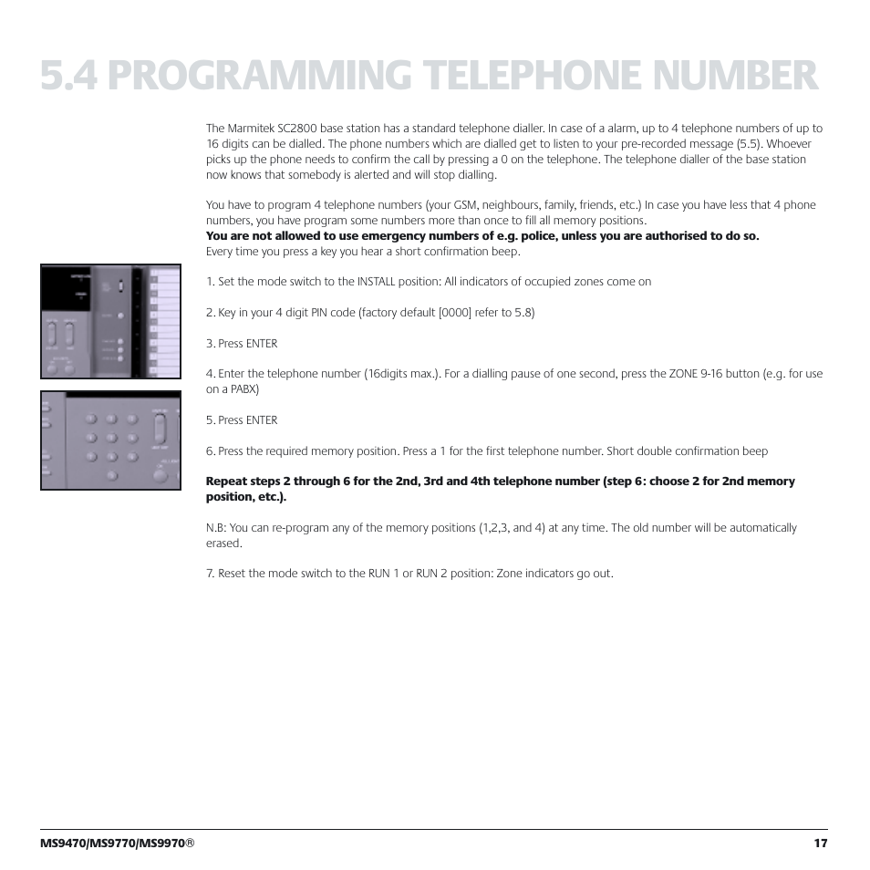 4 programming telephone number | Marmitek MS9770 User Manual | Page 17 / 36
