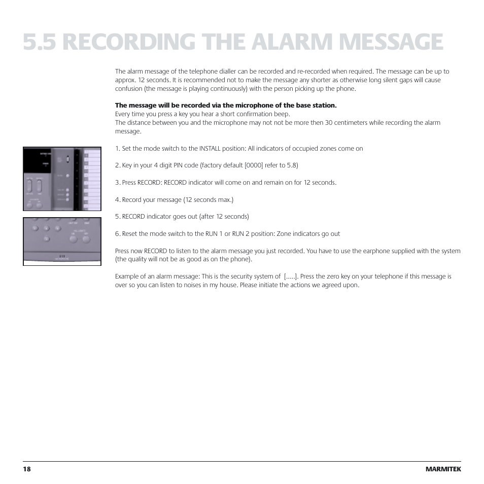 5 recording the alarm message | Marmitek MS9770 User Manual | Page 18 / 36