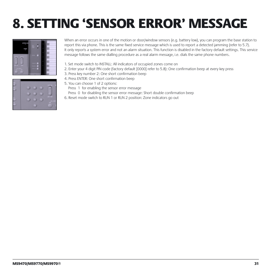 Setting ‘sensor error’ message | Marmitek MS9770 User Manual | Page 31 / 36