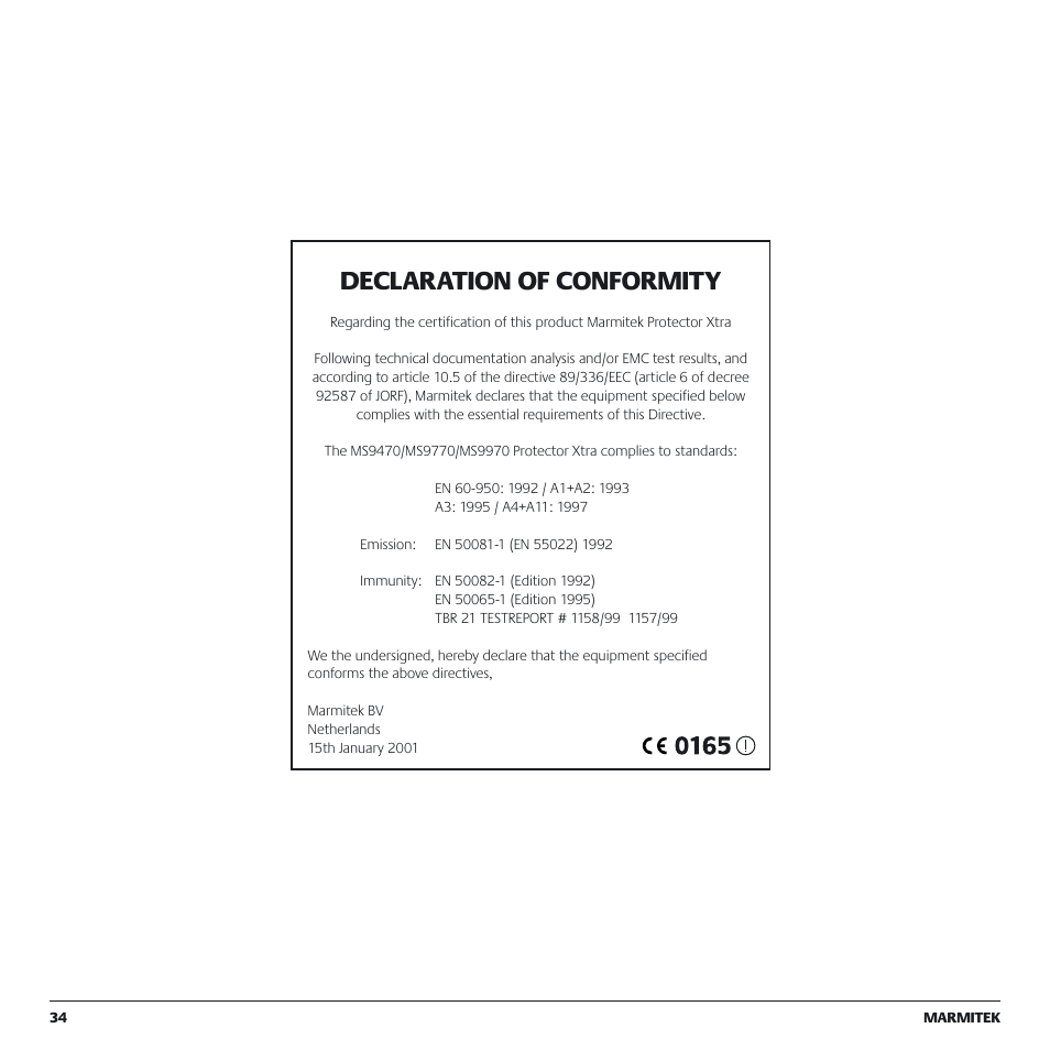 Declaration of conformity | Marmitek MS9770 User Manual | Page 34 / 36