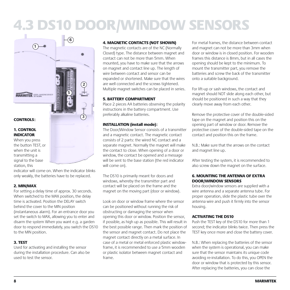 3 ds10 door/window sensors | Marmitek MS9770 User Manual | Page 8 / 36