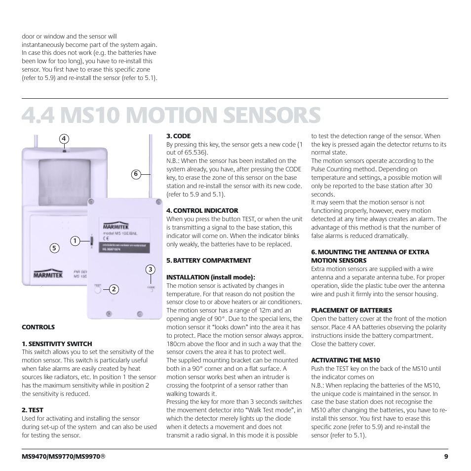 4 ms10 motion sensors | Marmitek MS9770 User Manual | Page 9 / 36