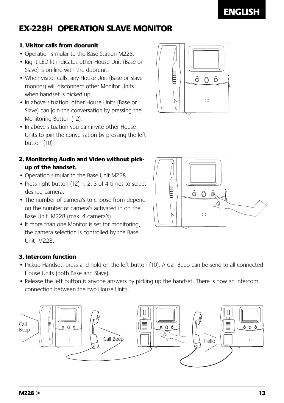 English, Ex-228h operation slave monitor | Marmitek M228 User Manual | Page 13 / 68