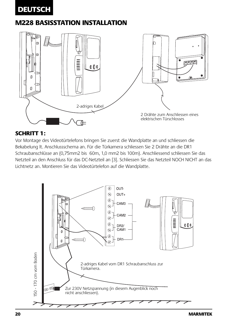 Deutsch, M228 basisstation installation, Schritt 1 | Marmitek M228 User Manual | Page 20 / 68