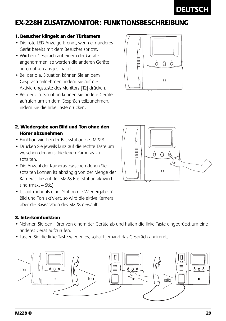 Deutsch, Ex-228h zusatzmonitor: funktionsbeschreibung | Marmitek M228 User Manual | Page 29 / 68