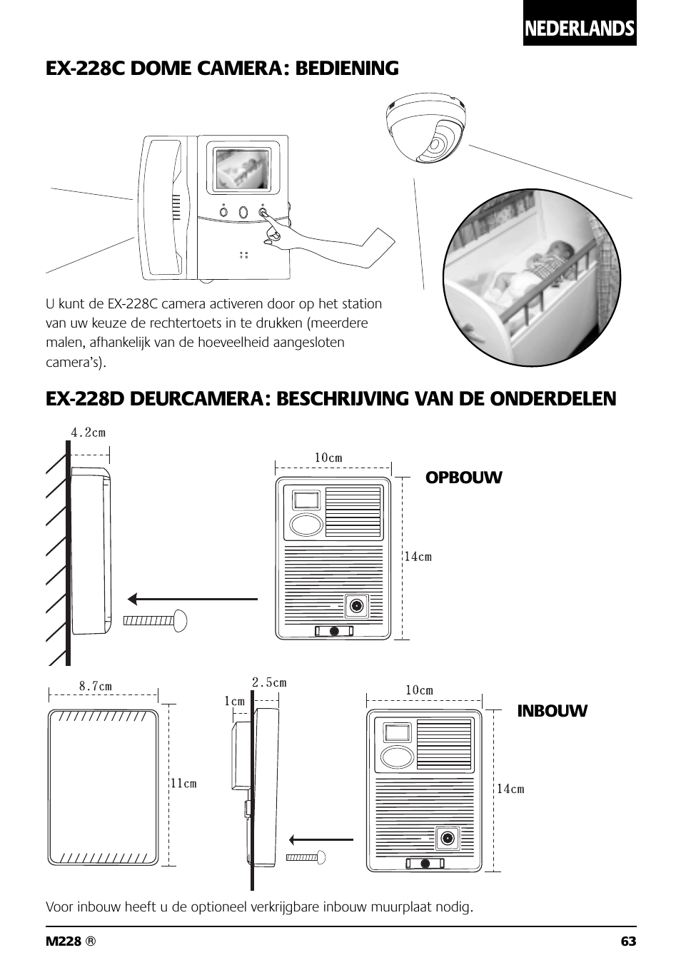 Nederlands, Ex-228c dome camera: bediening, Ex-228d deurcamera: beschrijving van de onderdelen | Marmitek M228 User Manual | Page 63 / 68