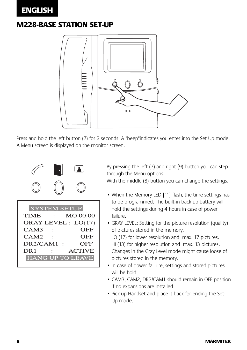 English, M228-base station set-up | Marmitek M228 User Manual | Page 8 / 68