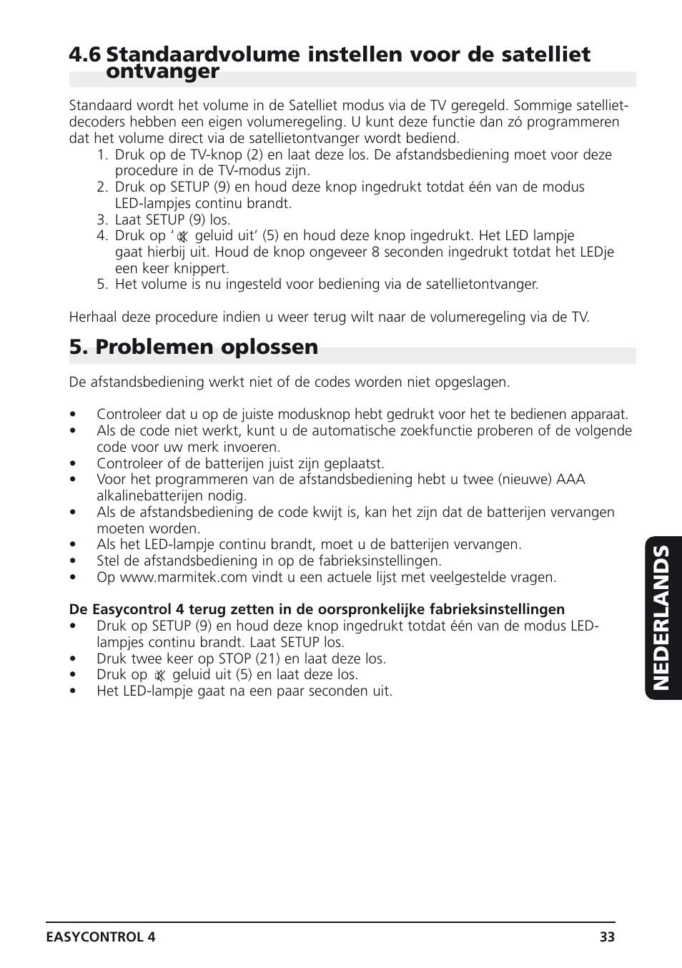 Problemen oplossen, Nederlands | Marmitek 4 User Manual | Page 33 / 36