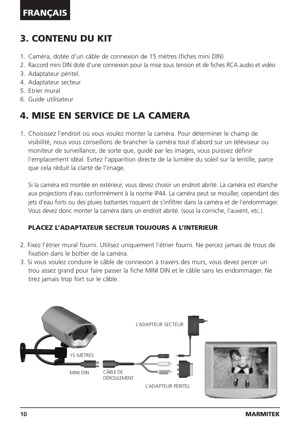 Contenu du kit, Mise en service de la camera, Français | Marmitek MEGACAM1 User Manual | Page 10 / 16