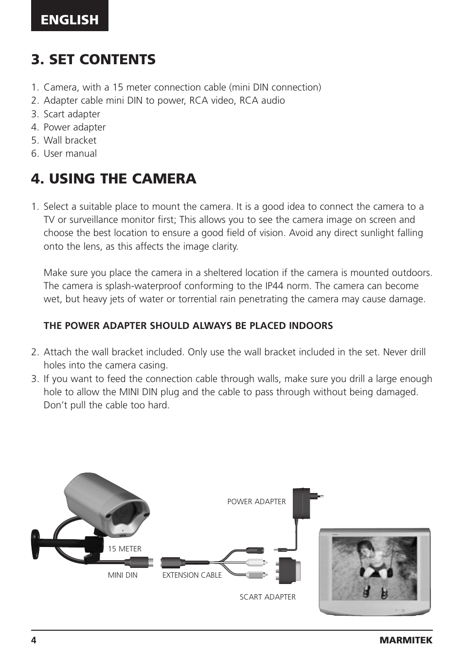 Set contents, Using the camera, English | Marmitek MEGACAM1 User Manual | Page 4 / 16