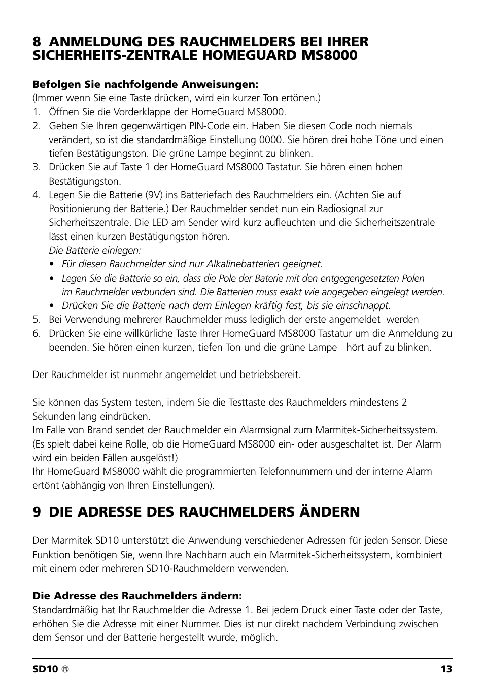 9 die adresse des rauchmelders ändern | Marmitek SD10 User Manual | Page 13 / 28