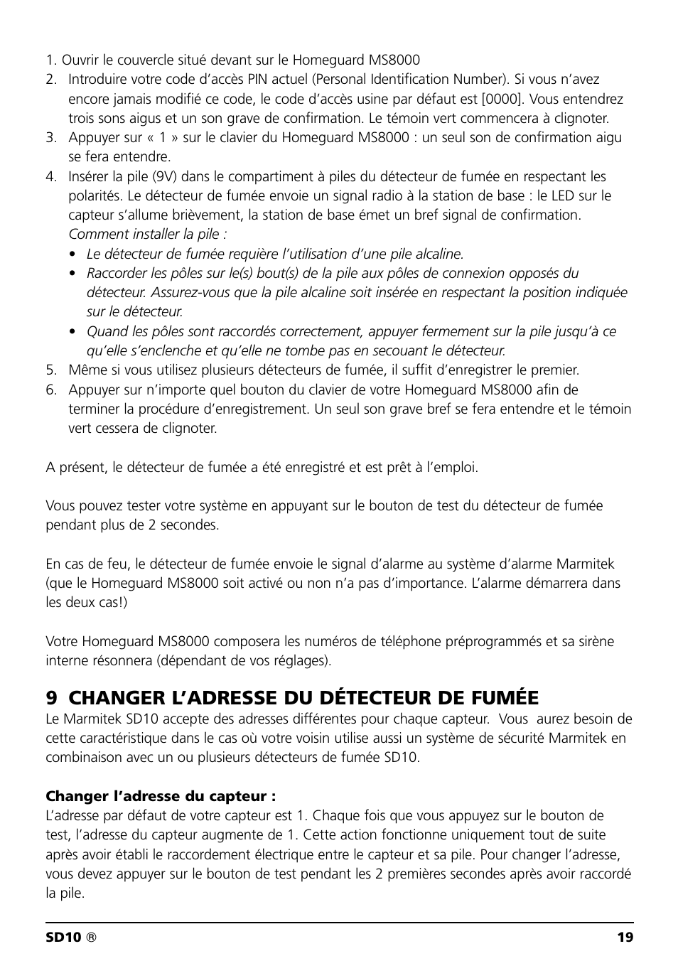 9 changer l’adresse du détecteur de fumée | Marmitek SD10 User Manual | Page 19 / 28