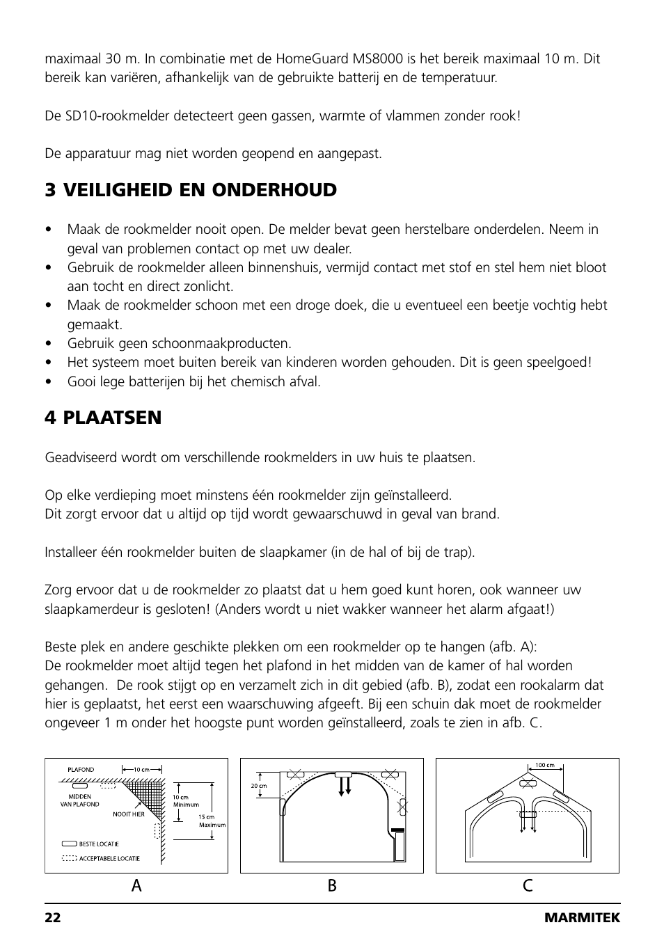 3 veiligheid en onderhoud, 4 plaatsen | Marmitek SD10 User Manual | Page 22 / 28