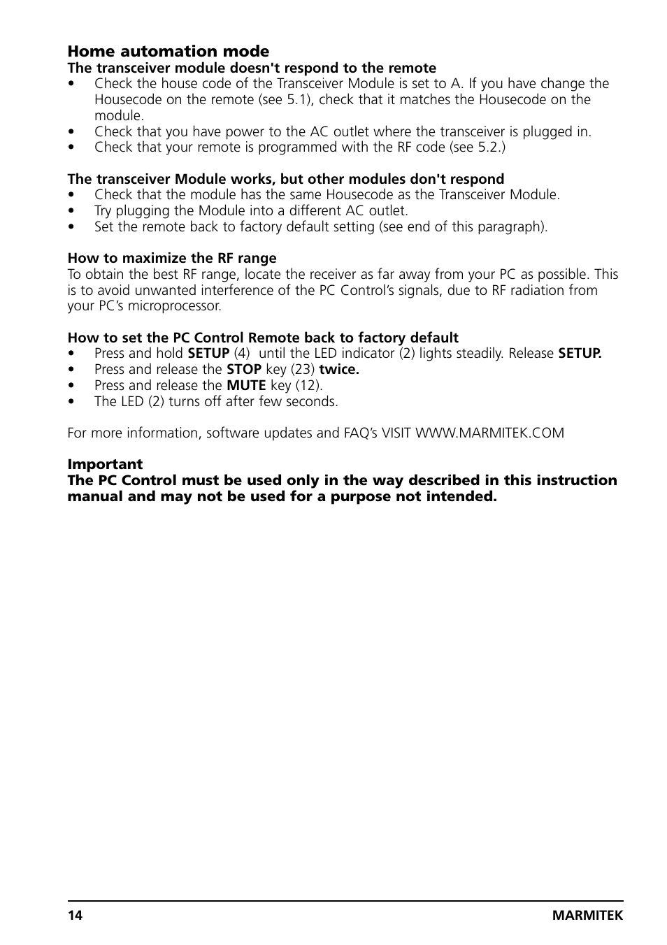 Marmitek PC CONTROL User Manual | Page 14 / 56