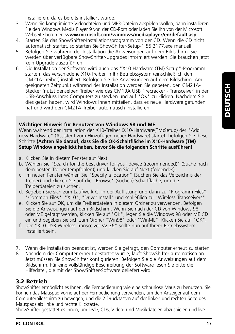 Deutsch | Marmitek PC CONTROL User Manual | Page 17 / 56