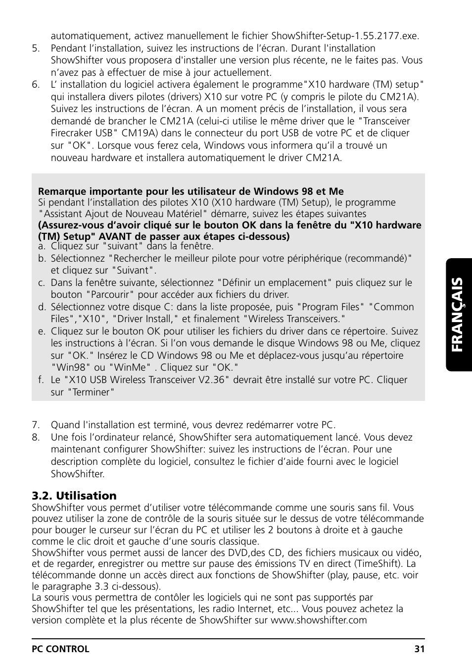 Français | Marmitek PC CONTROL User Manual | Page 31 / 56