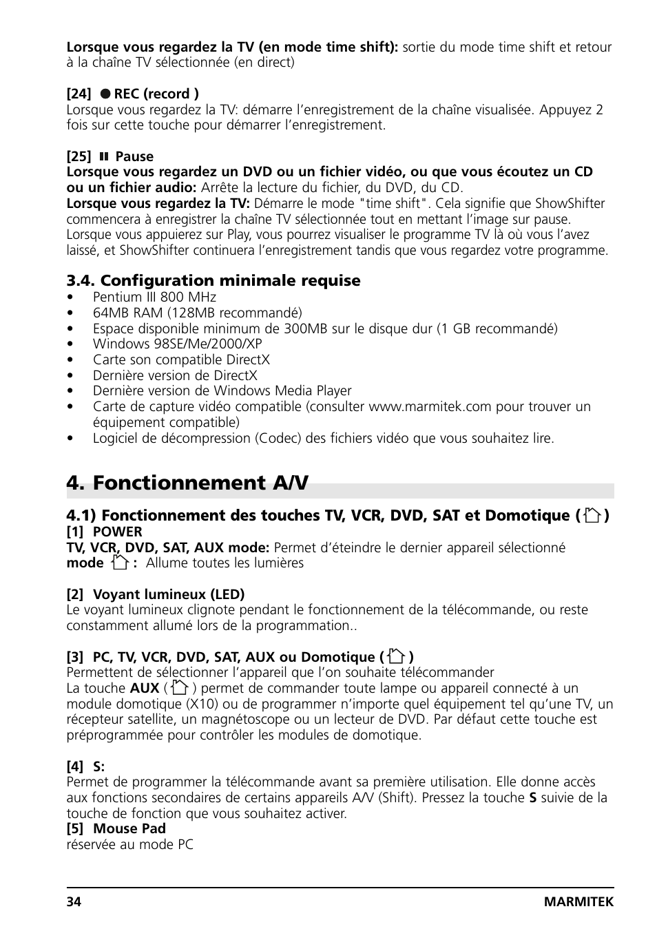 Fonctionnement a/v | Marmitek PC CONTROL User Manual | Page 34 / 56