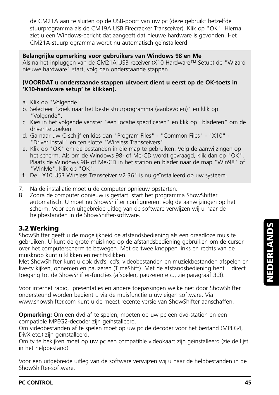 Nederlands | Marmitek PC CONTROL User Manual | Page 45 / 56