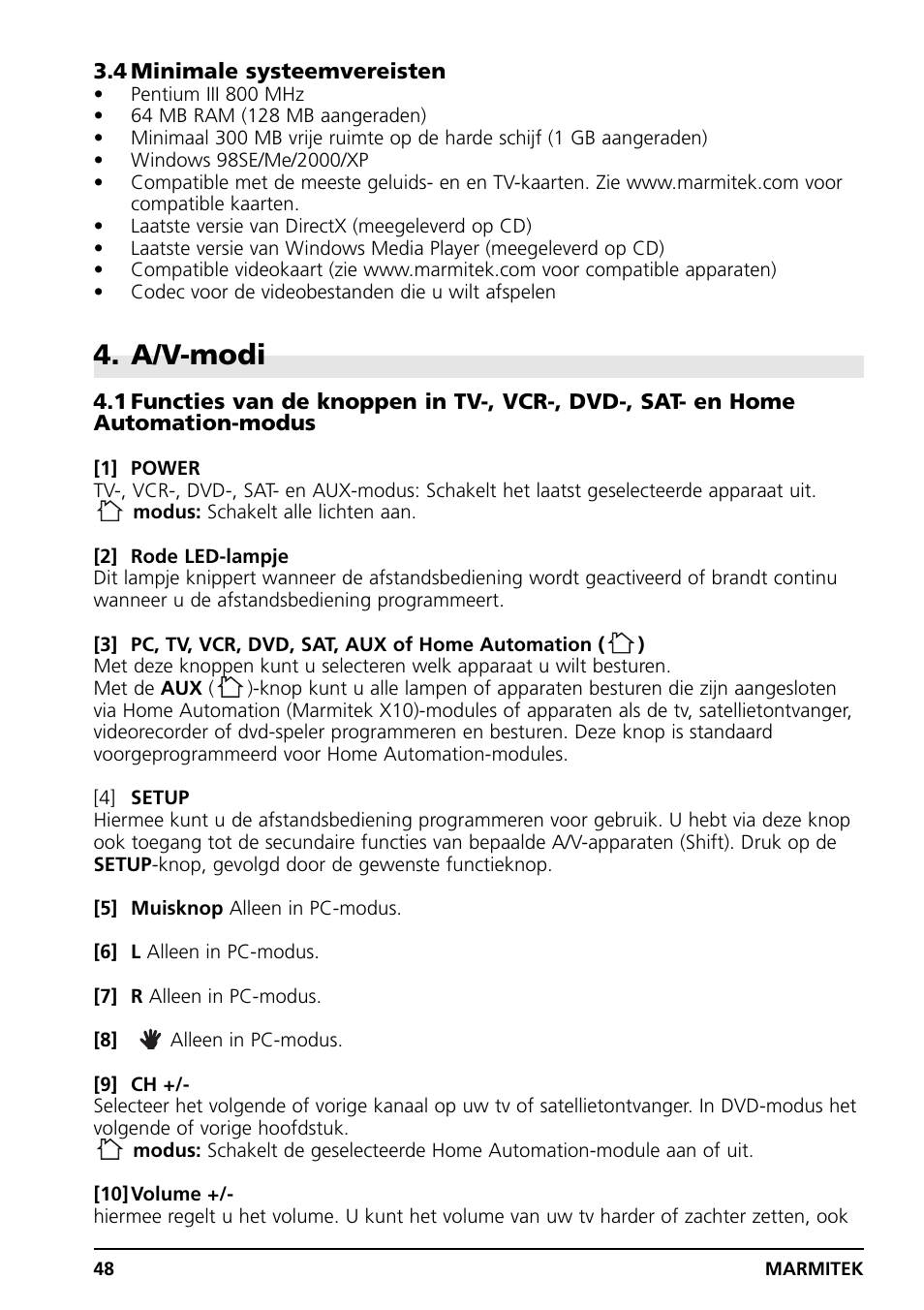 A/v-modi | Marmitek PC CONTROL User Manual | Page 48 / 56