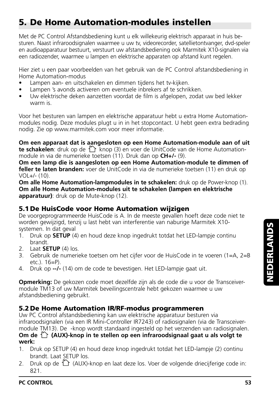 De home automation-modules instellen, Nederlands | Marmitek PC CONTROL User Manual | Page 53 / 56