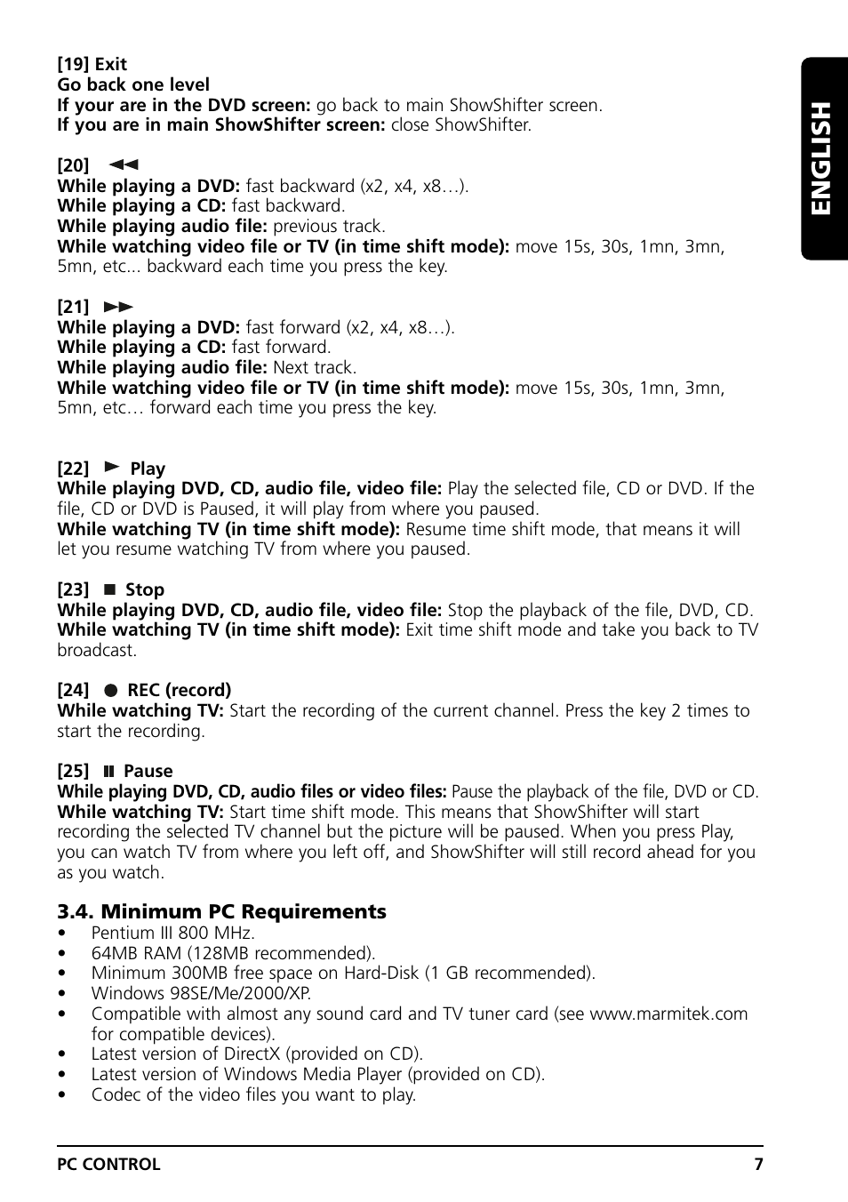 English | Marmitek PC CONTROL User Manual | Page 7 / 56