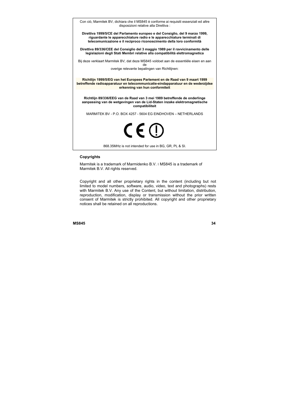 Marmitek MS845 User Manual | Page 35 / 36