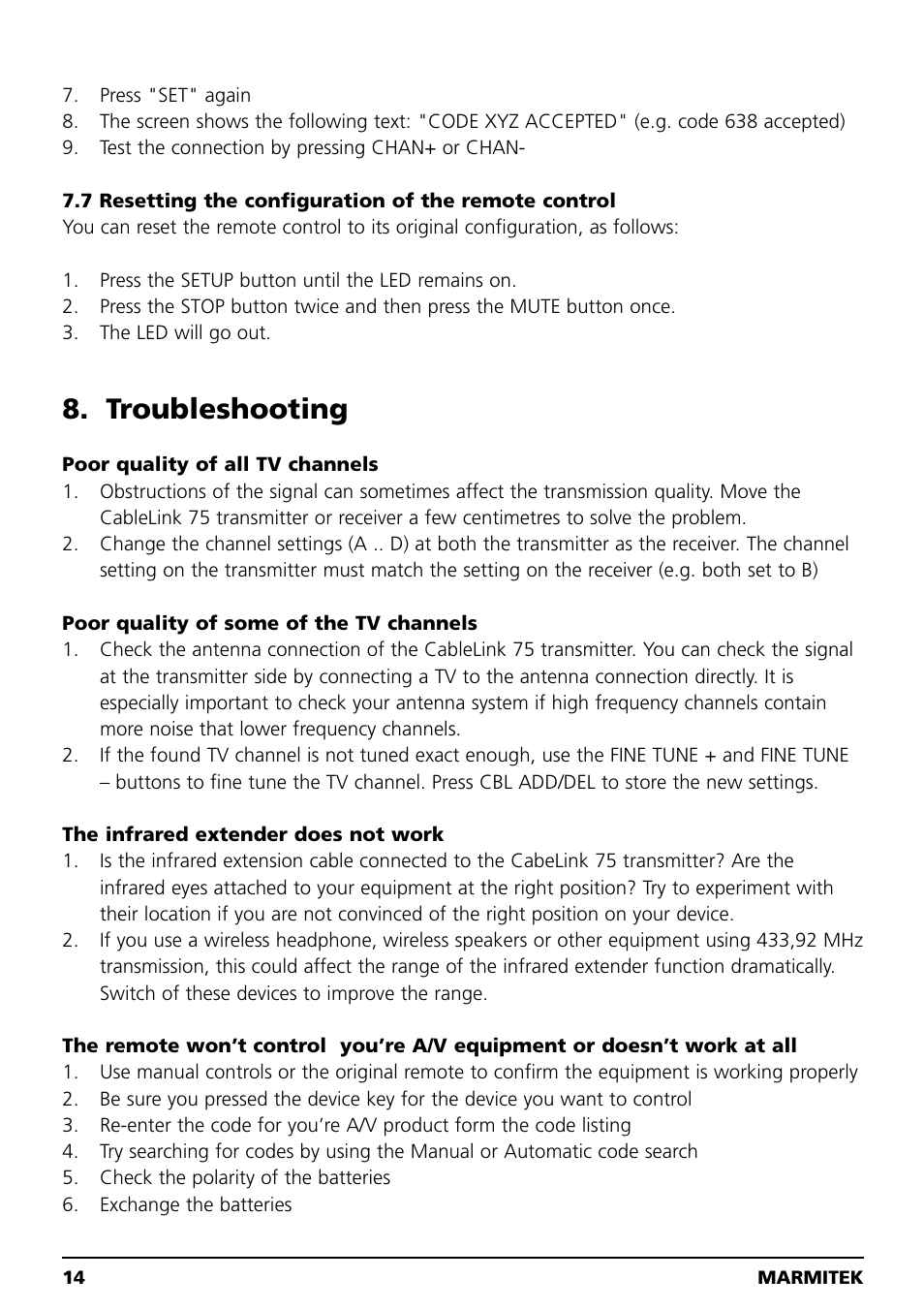 Troubleshooting | Marmitek 20041 User Manual | Page 14 / 68