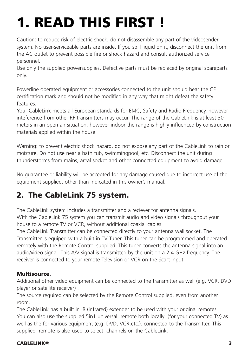 Read this first, The cablelink 75 system | Marmitek 20041 User Manual | Page 3 / 68
