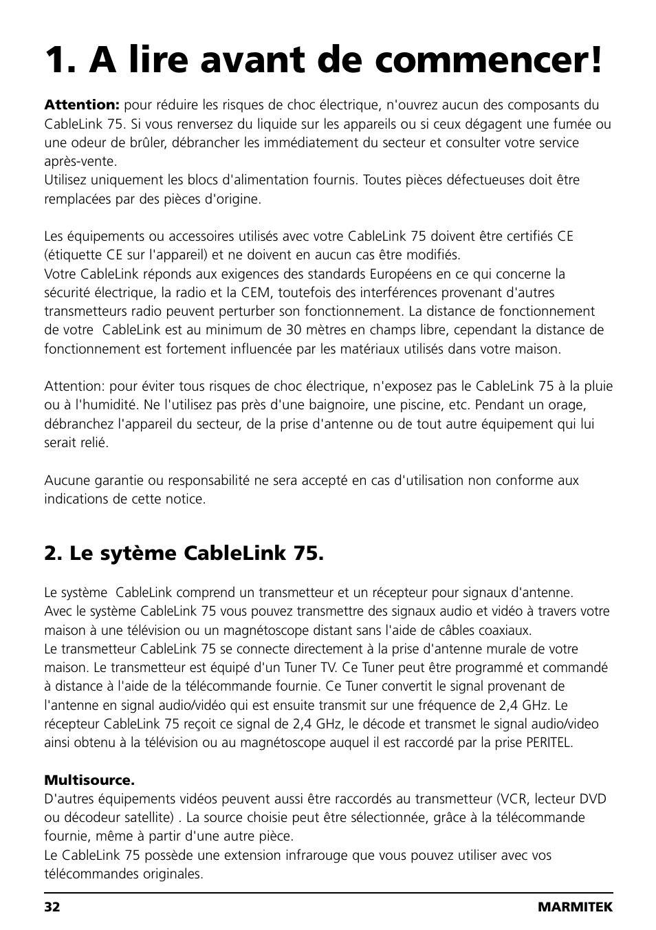 A lire avant de commencer, Le sytème cablelink 75 | Marmitek 20041 User Manual | Page 32 / 68