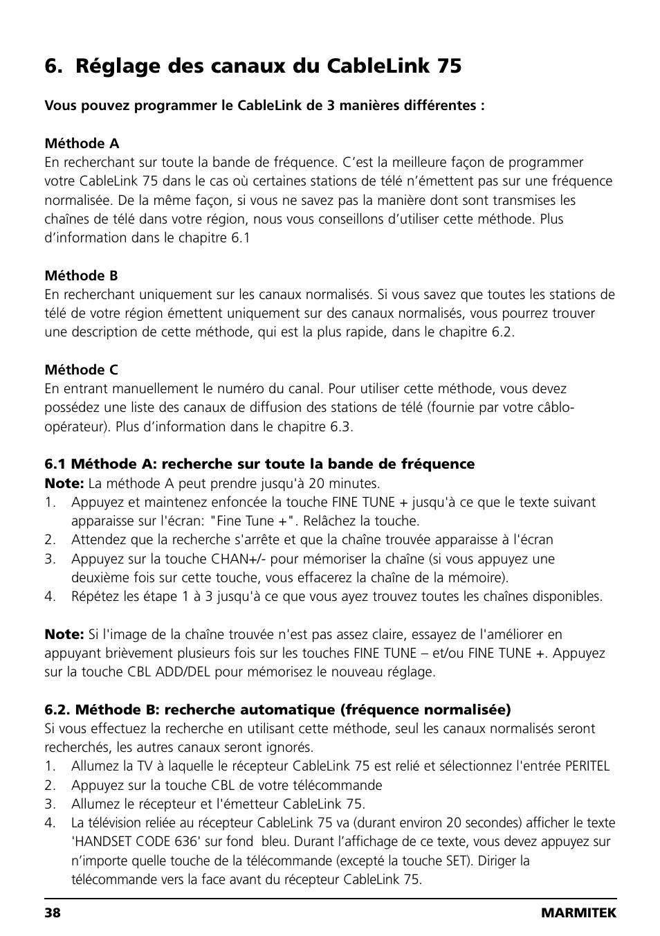 Réglage des canaux du cablelink 75 | Marmitek 20041 User Manual | Page 38 / 68