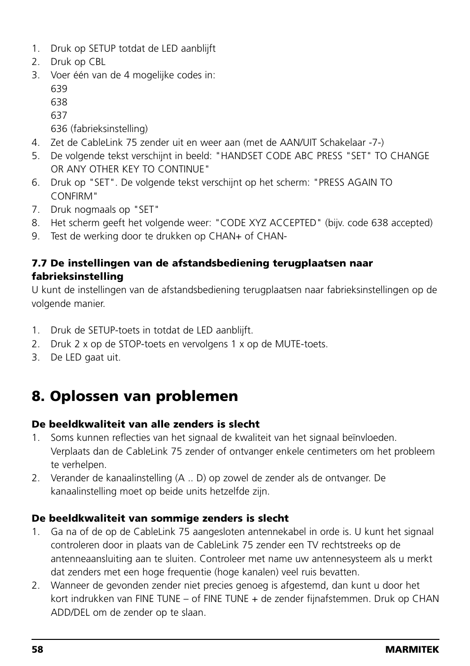 Oplossen van problemen | Marmitek 20041 User Manual | Page 58 / 68