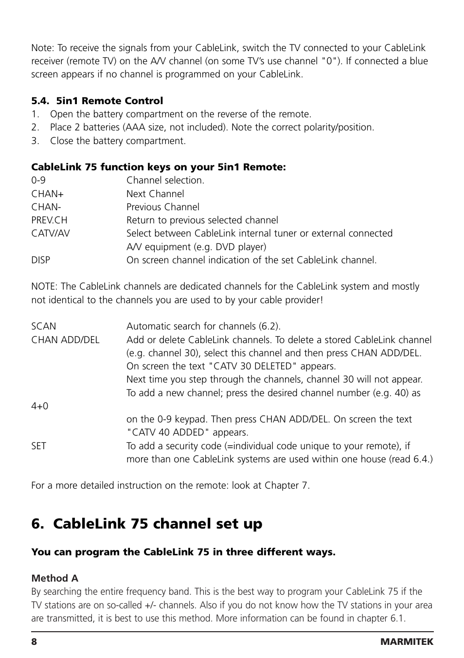 Cablelink 75 channel set up | Marmitek 20041 User Manual | Page 8 / 68