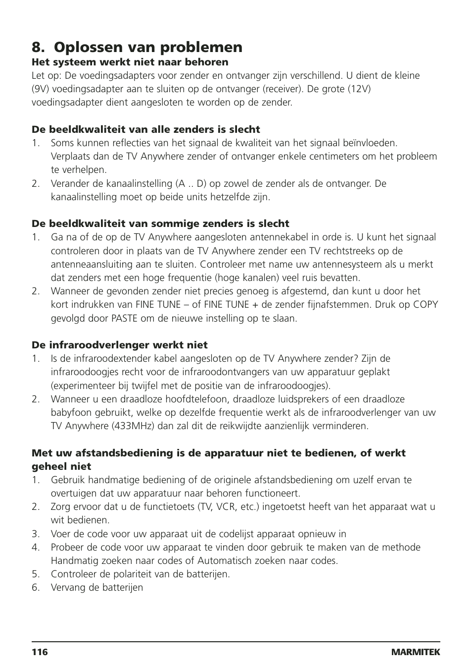 Oplossen van problemen | Marmitek 20095 User Manual | Page 116 / 120