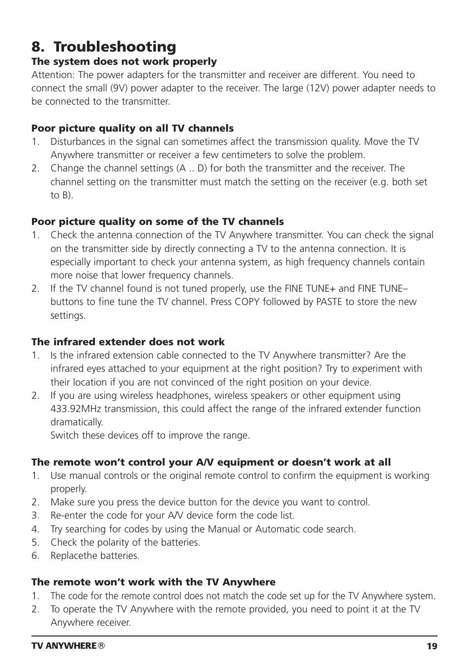 Troubleshooting | Marmitek 20095 User Manual | Page 19 / 120