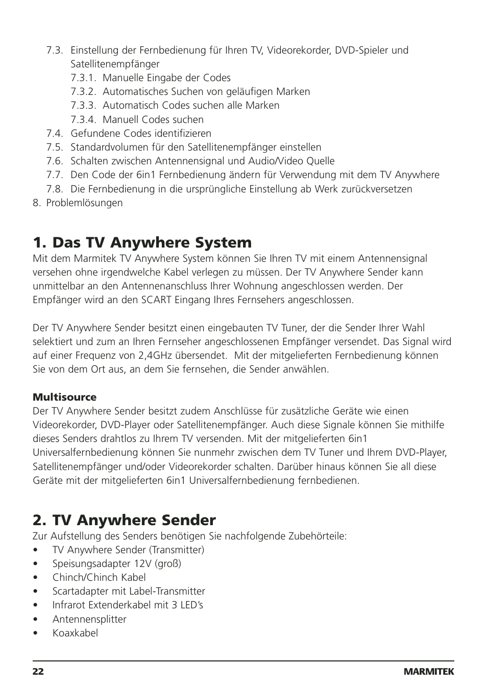 Das tv anywhere system, Tv anywhere sender | Marmitek 20095 User Manual | Page 22 / 120