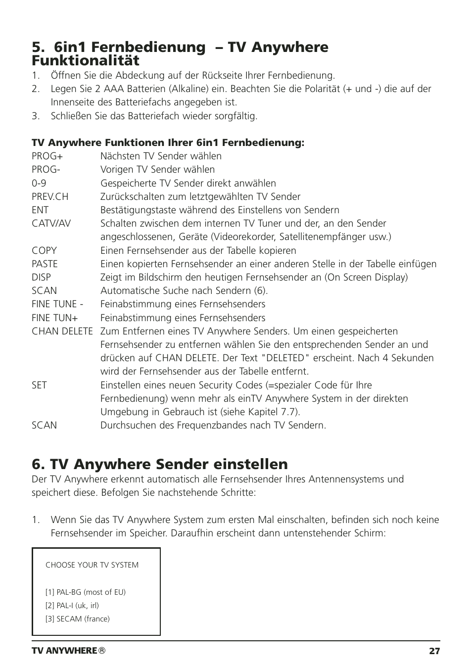 6in1 fernbedienung – tv anywhere funktionalität, Tv anywhere sender einstellen | Marmitek 20095 User Manual | Page 27 / 120