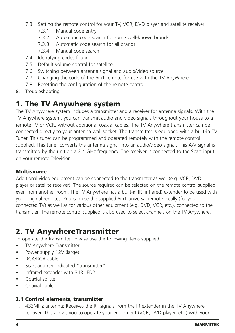 The tv anywhere system, Tv anywheretransmitter | Marmitek 20095 User Manual | Page 4 / 120