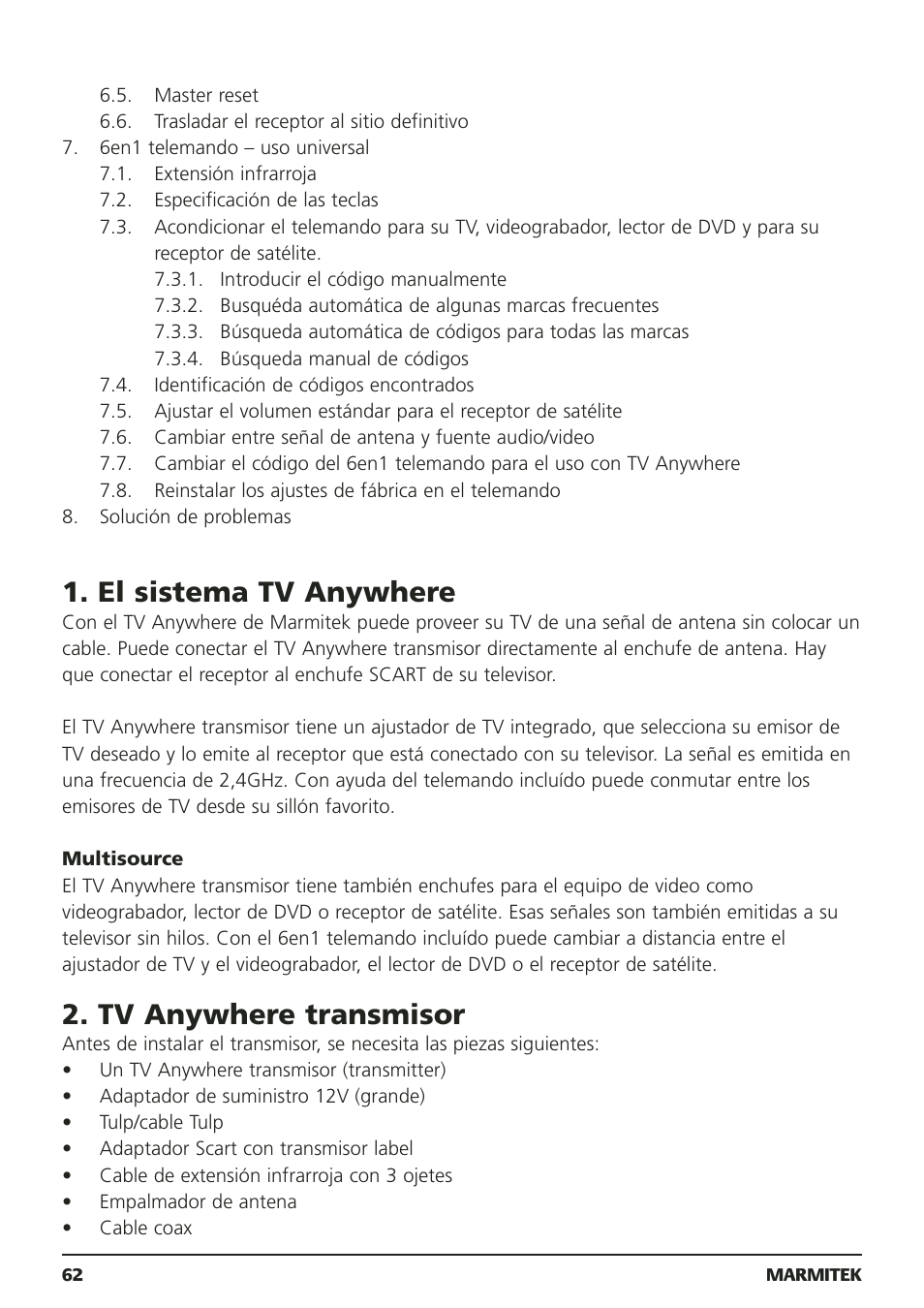 El sistema tv anywhere, Tv anywhere transmisor | Marmitek 20095 User Manual | Page 62 / 120