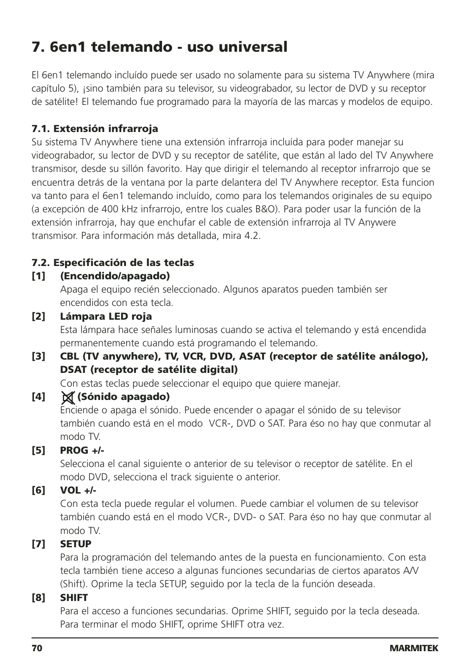 6en1 telemando - uso universal | Marmitek 20095 User Manual | Page 70 / 120