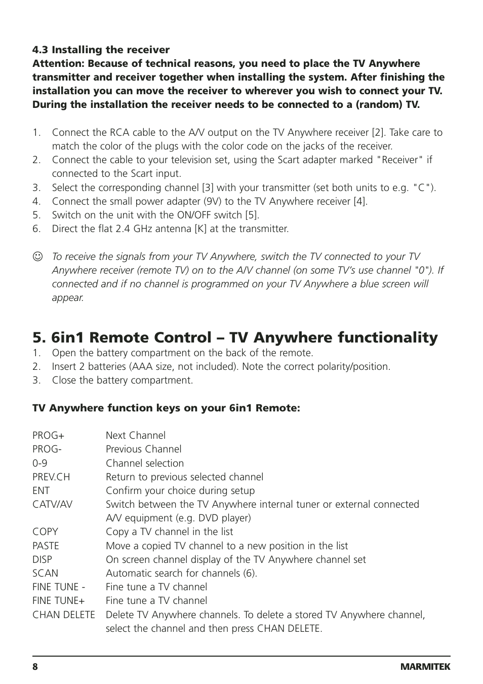 6in1 remote control – tv anywhere functionality | Marmitek 20095 User Manual | Page 8 / 120