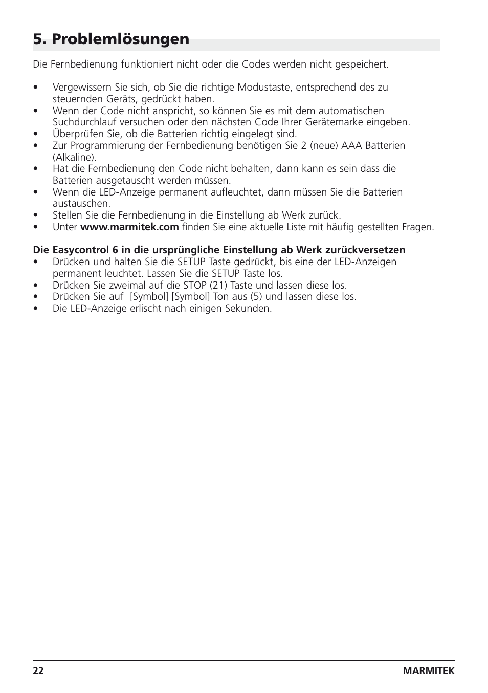 Problemlösungen | Marmitek Easycontrol 6 User Manual | Page 22 / 44