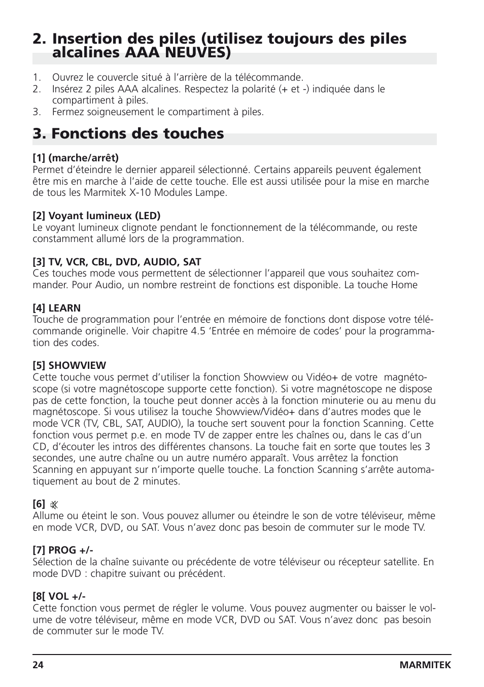 Fonctions des touches | Marmitek Easycontrol 6 User Manual | Page 24 / 44