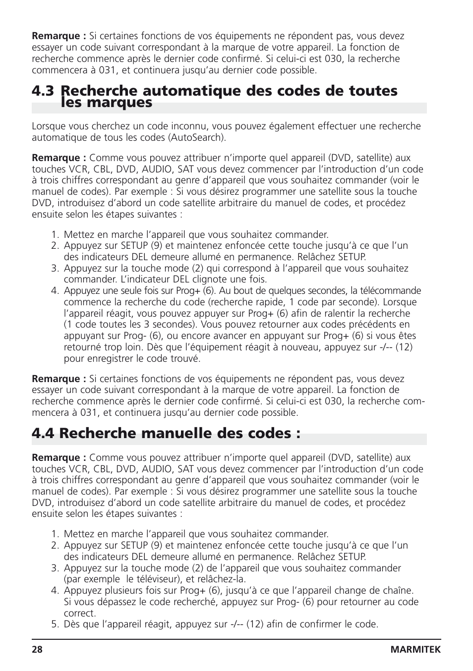 4 recherche manuelle des codes | Marmitek Easycontrol 6 User Manual | Page 28 / 44