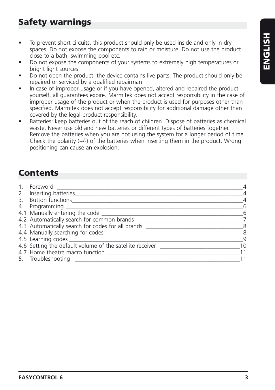 Marmitek Easycontrol 6 User Manual | Page 3 / 44