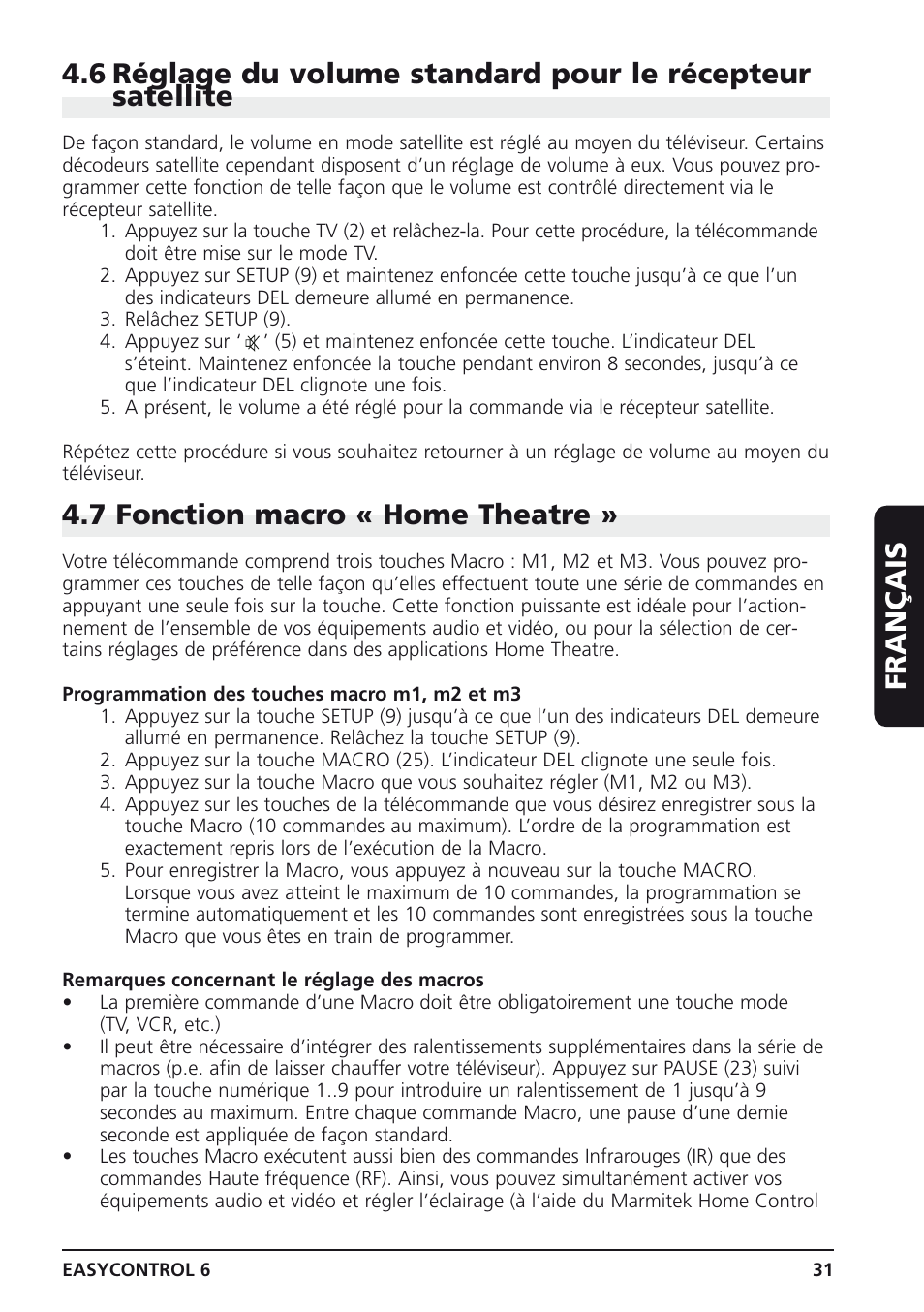 7 fonction macro « home theatre | Marmitek Easycontrol 6 User Manual | Page 31 / 44