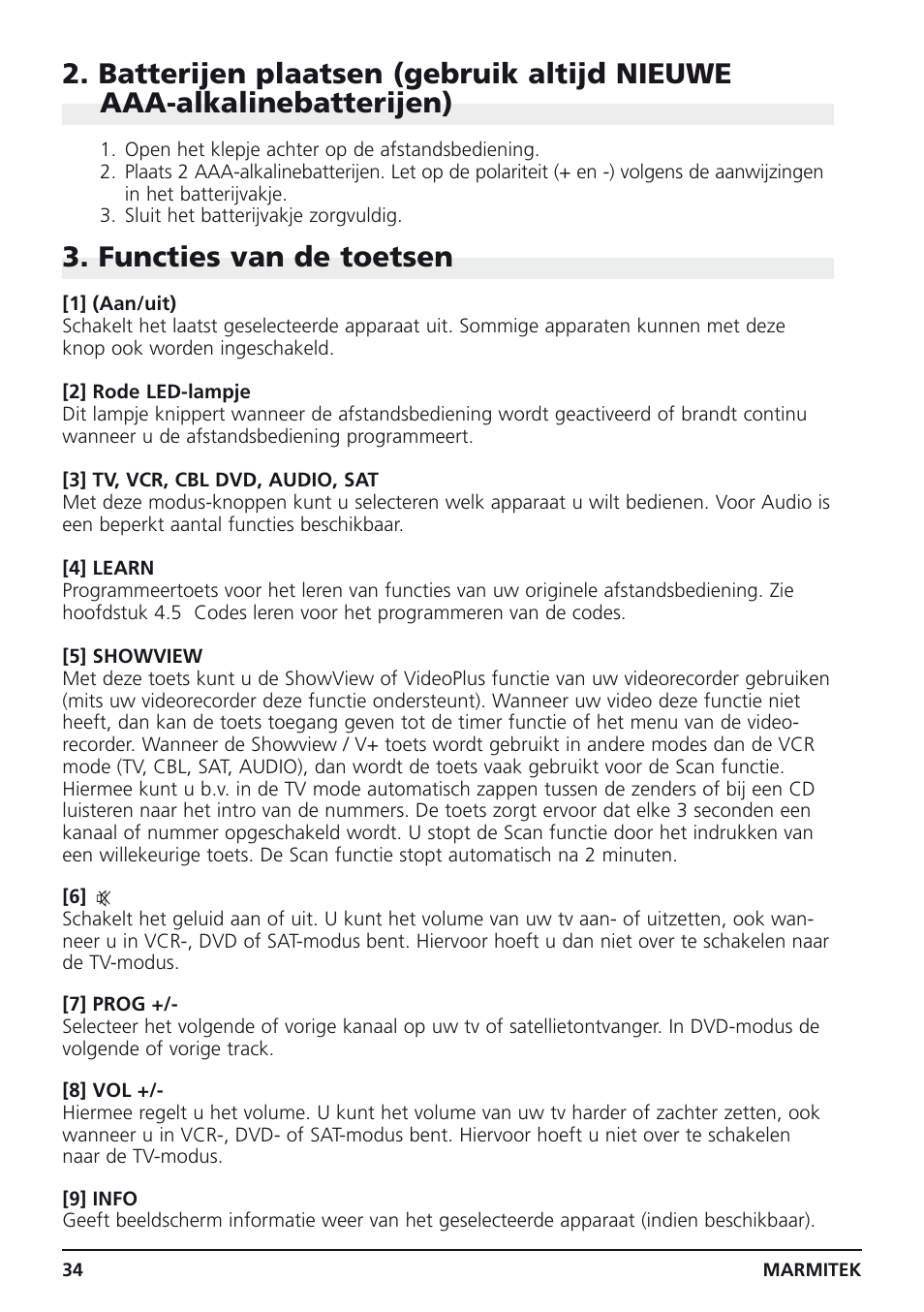 Functies van de toetsen | Marmitek Easycontrol 6 User Manual | Page 34 / 44