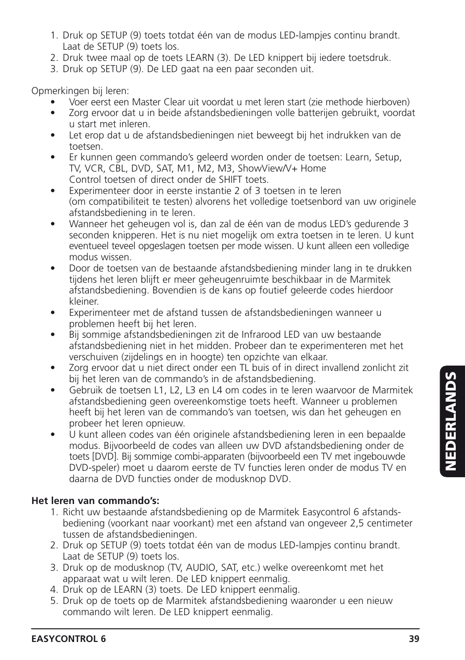 Nederlands | Marmitek Easycontrol 6 User Manual | Page 39 / 44